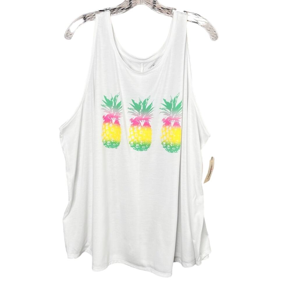 St. Johns Bay Pineapple White Sleeveless Tank Top 3X